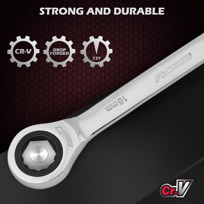 SEDY Premium 24-Piece Ratcheting Wrench Set, SAE & Metric Combination Wrenches, 8-19mm / 1/4"-7/8", 72-Tooth Ratchet Spanners, Chrome Vanadium Steel with Roll-Up Pouch for Mechanics - Image 2